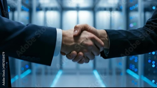 Wallpaper Mural Successful Business Agreement Handshake Between Professionals in Data Center Symbolizing Partnership, Collaboration, and Technology Success Torontodigital.ca