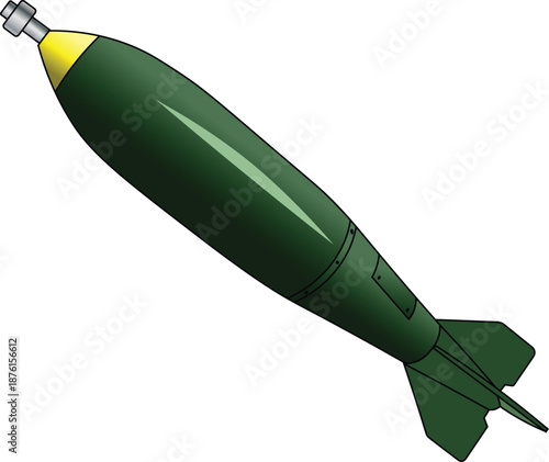 Side view of a green Nuclear bomb isolated on white background vector illustration. 
