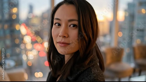 Wallpaper Mural Cinematic Portrait of a Young Woman with Curly Hair in an Urban Night Setting with Bokeh Lights Torontodigital.ca