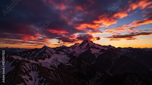 Wallpaper Mural Sunrise over rugged snow-clad alpine peaks, dramatic colorful clouds and warm light on ridges aglow Torontodigital.ca