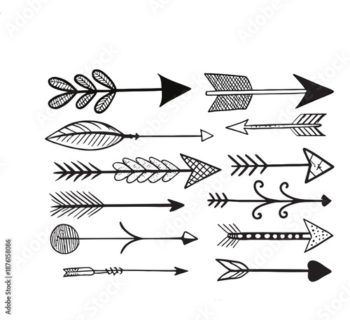 Hand drawn arrow set with ocean and marine elements