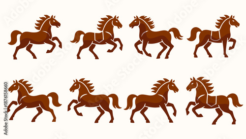 running horse animal silhouettes set for equestrian and ranch logo design