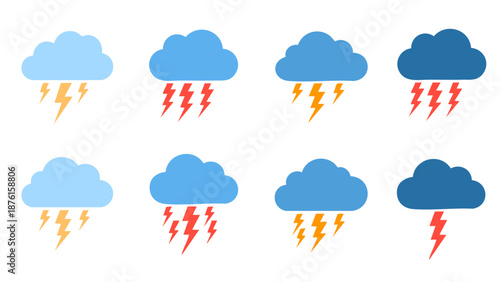 weather storm and lightning cloud icons set for meteorology forecast design
