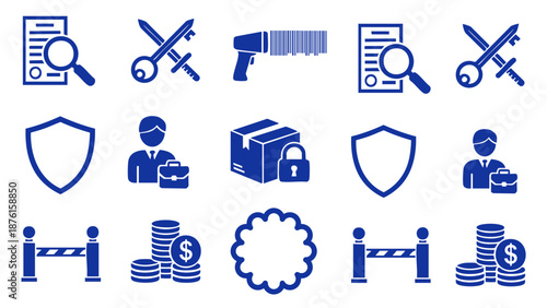 business and logistics security icons set for corporate shipping and finance