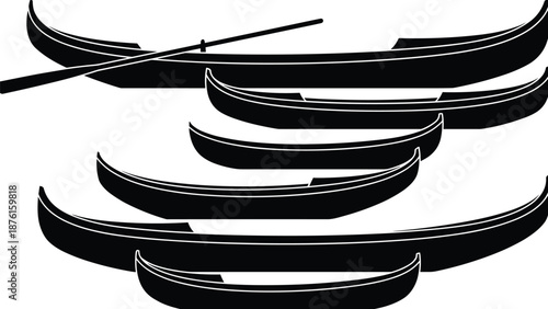 Gondola boat silhouette set, traditional Venice water transport collection, minimal vector illustration, travel tourism symbol isolated