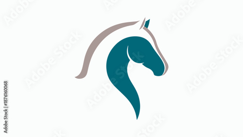 A stylized and minimalist graphic illustration of a horse's head and neck, featuring a teal body and a light brown mane on a white background.