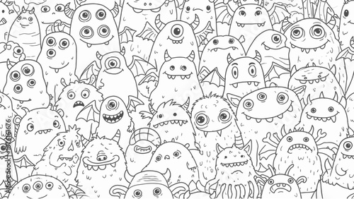 Whimsical Monster Doodle Art - Cute Cartoon Characters Background