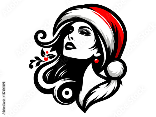 Female Santa Claus Silhouette Christmas Holiday Character Icon