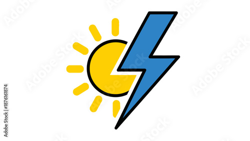 Sun and Lightning Bolt Icon - Renewable Energy Concept