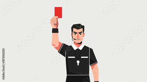 Soccer referee showing red card, penalty, game discipline, sports concept illustration