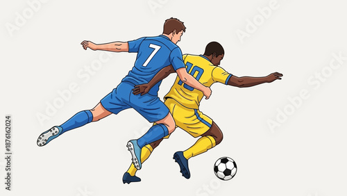 Soccer Players Battling for Ball in Dynamic Action