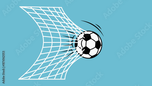 Soccer ball scoring goal in net, dynamic motion, sports illustration