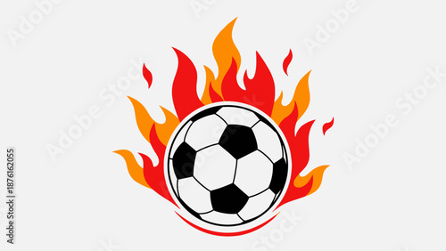 Soccer ball on fire, dynamic sports logo concept, energetic flames, intense game