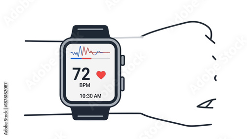 Smartwatch displays heart rate and EKG on wrist, health monitoring concept