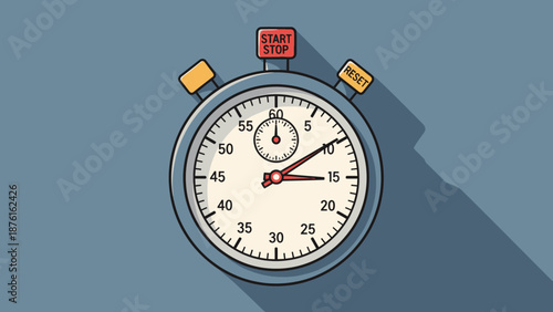 Retro Stopwatch Timer with Start Stop and Reset Buttons, Long Shadow