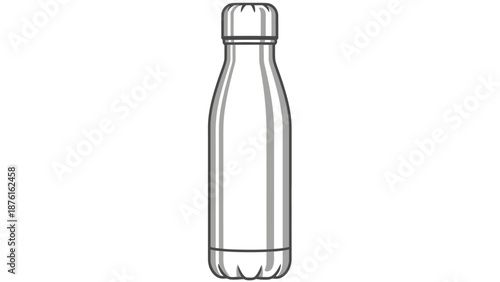 Reusable Stainless Steel Water Bottle Outline Vector Icon, Isolated on White Background