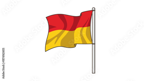 Red and Yellow Lifeguard Flag Waving on Pole, Beach Safety Symbol