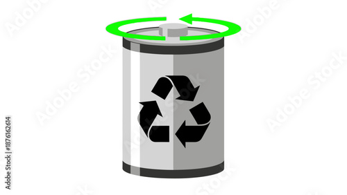 Recycling symbol on battery, green arrows indicating reuse and sustainability