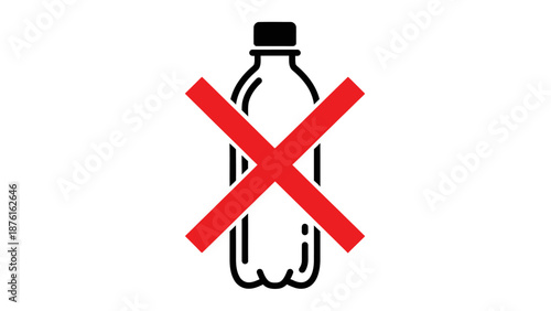 Plastic bottle prohibition sign, no disposable plastic water bottle icon