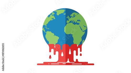 Planet Earth Melting with Red Liquid, Global Warming Concept