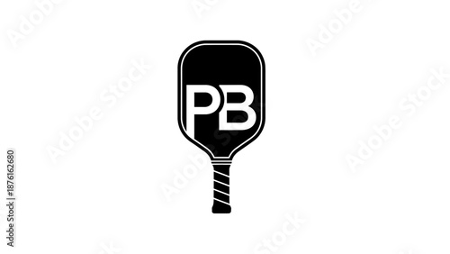 Pickleball Paddle with PB Initials - Black and White Icon