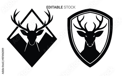 deer head logos with shield and diamond shapes silhouette high quality professional detailed