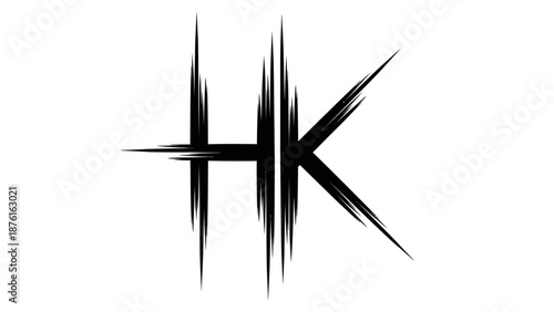 Monogram HK, Abstract Brush Stroke Letters, Grunge Style Logo