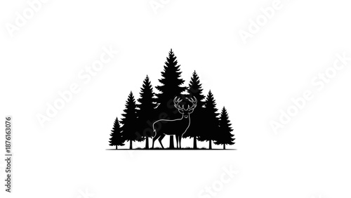 Deer in the forest silhouette vector illustration for logo or artwork.