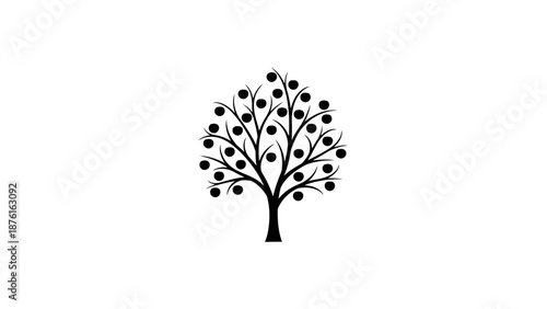 Minimalistic tree with round fruits illustration on white background.
