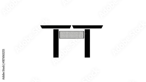 Minimalist Japanese Torii Gate Icon, Black Silhouette on White Background