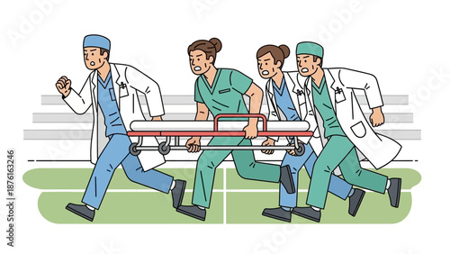 Medical Team Rushing with Stretcher, Emergency Response, Healthcare Professionals in Action