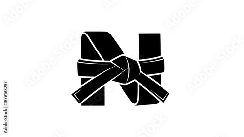 Martial Arts Black Belt Tied Around 'N' Letter - Concept of Discipline and Achievement