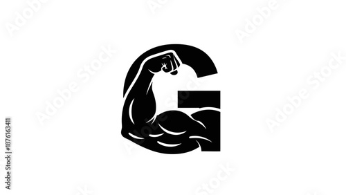 Letter G Logo with Flexing Bicep, Fitness Gym Icon, Strength Symbol