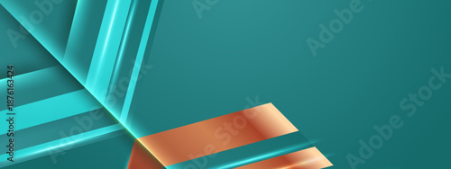 Abstract teal shapes with golden rectangles emitting light suitable for design projects, backgrounds, digital art, and modern compositions. Great for marketing materials.