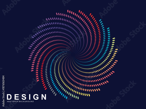 Music poster design background. Electro Sound Cover Template with dynamic abstract gradient circular geometric line shapes for t-shirt screen printing, technology, digital, party, festival and club.