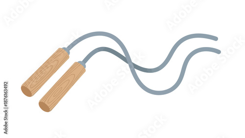 Jump Rope With Wooden Handles Isolated on White Background