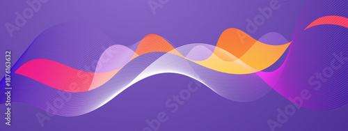 Purple background with abstract colorful waves and lines, perfect for backgrounds, design elements, banners, and artistic projects.
