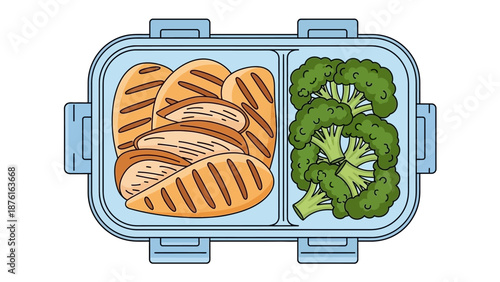 Healthy Lunch Box with Grilled Chicken and Broccoli