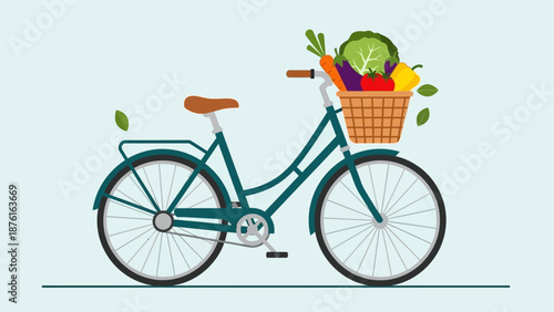 Healthy Lifestyle Bicycle Carrying Fresh Vegetables in Basket