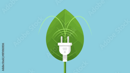 Green Leaf with Power Plug: Eco-friendly Energy Concept