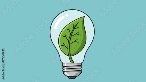 Green Leaf Inside Light Bulb, Symbol of Eco-Friendly Energy and Innovation