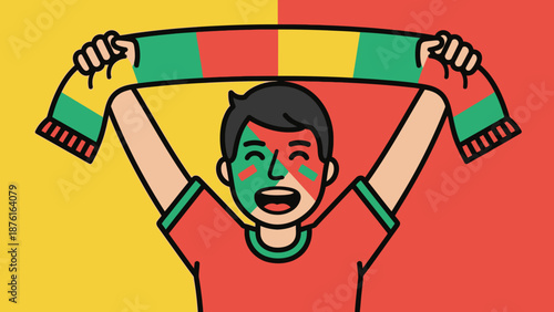 Excited Football Fan With Scarf and Face Paint Cheering