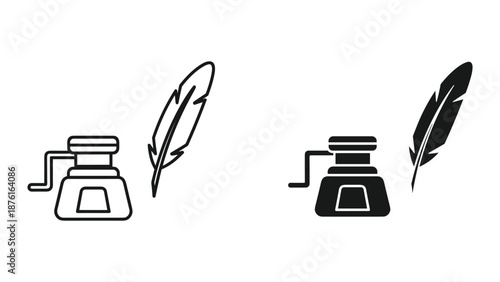 Inkwell and Quill Pen Vector Illustrations