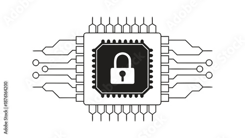 Secure digital padlock on microchip for cybersecurity and data protection