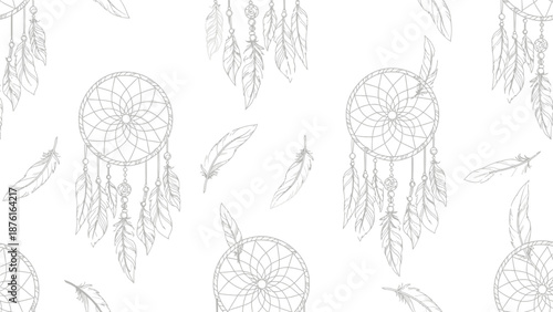 Dreamcatcher Feather Seamless Pattern - Boho Tribal Native American Inspired Design