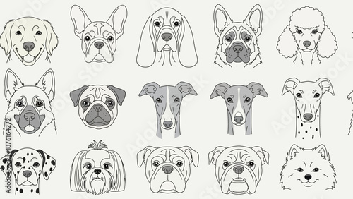 Diverse Dog Breeds Sketch Art - Collection of Cute Canine Faces