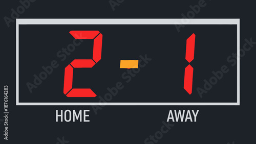 Digital Scoreboard Showing 2-1 Score for Home Team, Sports Competition