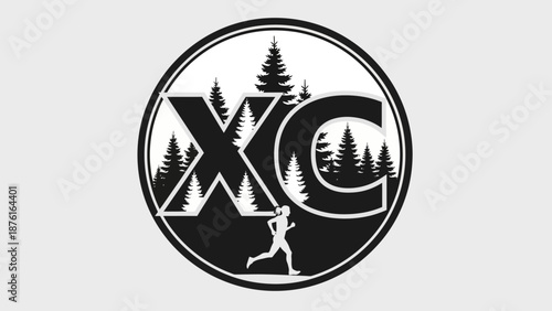 Cross Country Running XC Logo with Runner and Forest Silhouette