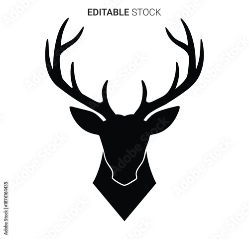 a black deer head with antlers in a distinctive silhouette style silhouette