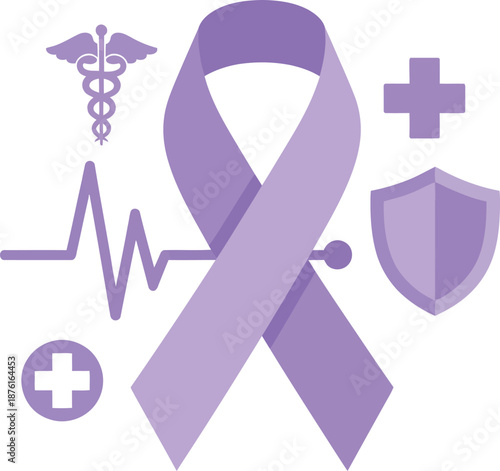 A symbolic representation of comprehensive health awareness, medical support, and protection, featuring various related icons for universal well-being campaigns